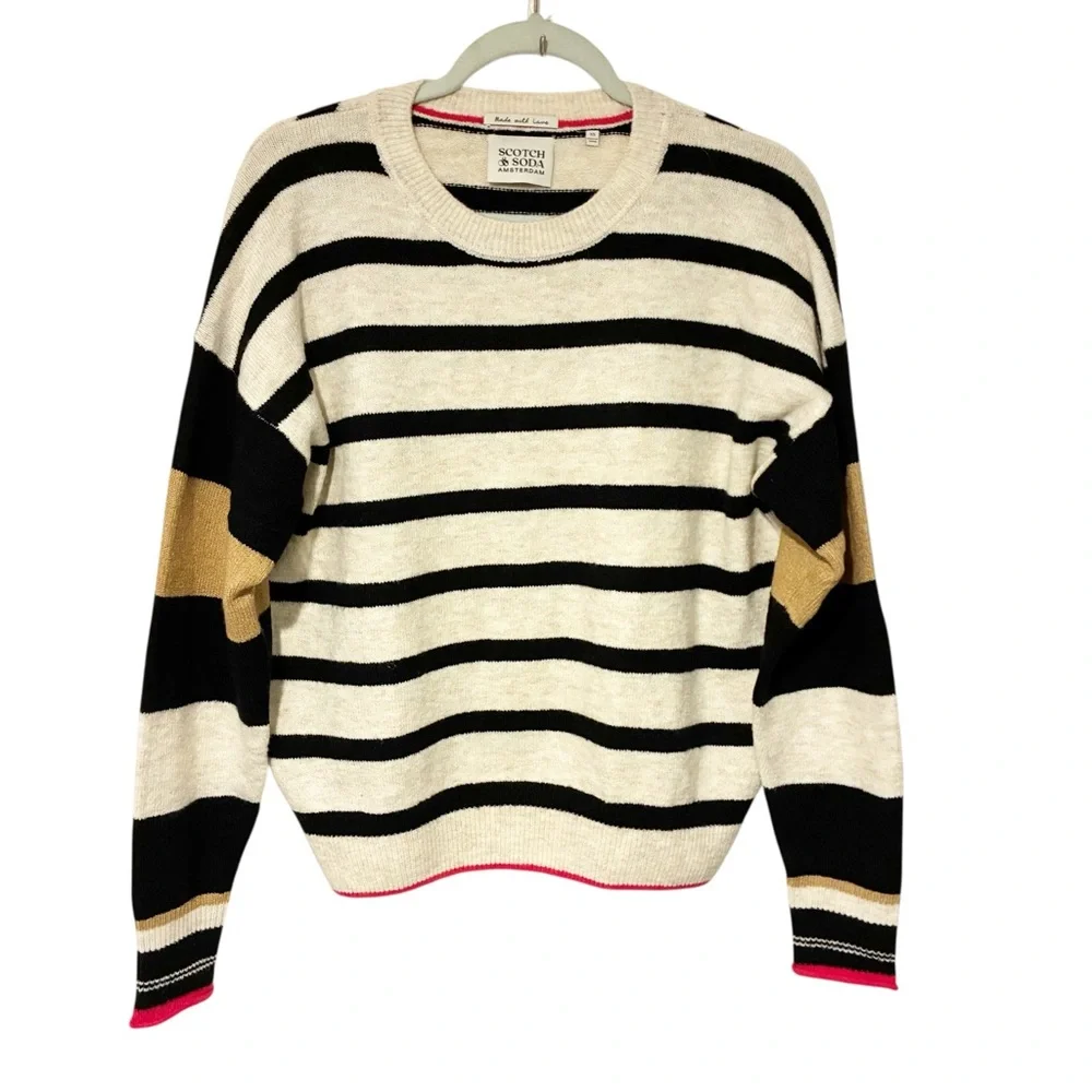Scotch & Soda Women’s Striped Colorblock Prep Thin Knit Crewneck Sweater Size XS